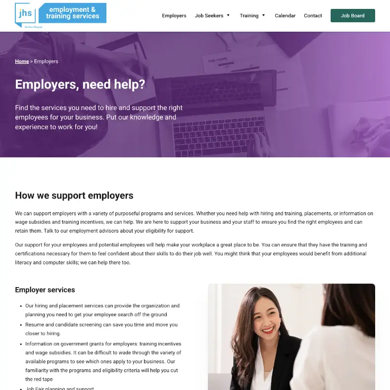 John Howard Society Employment Services employers page design