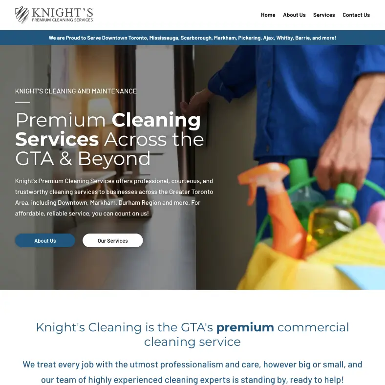 Knight's Cleaning homepage design