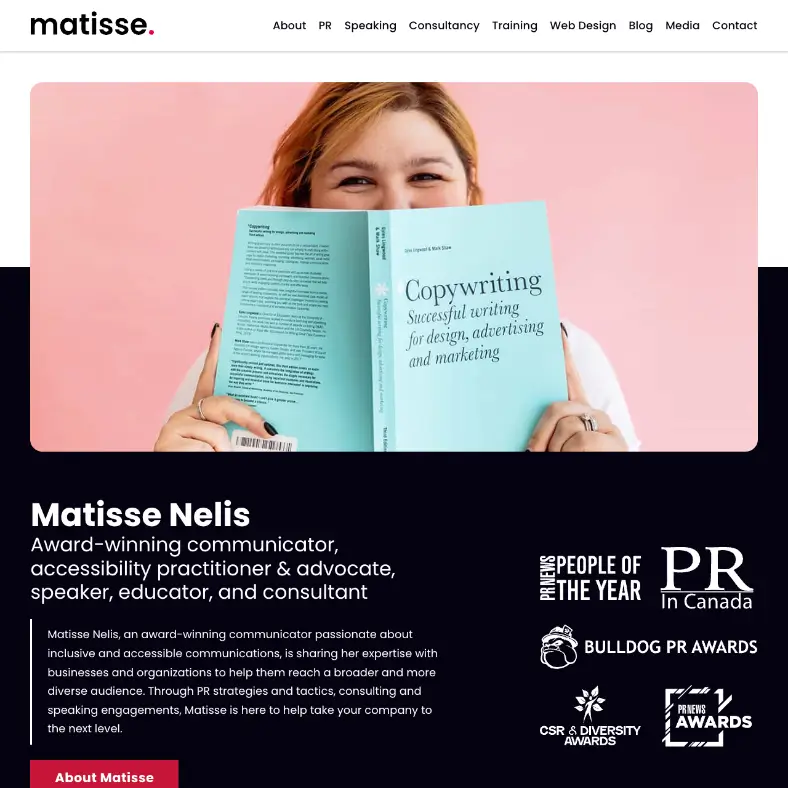 Matisse Nelis Consulting homepage design