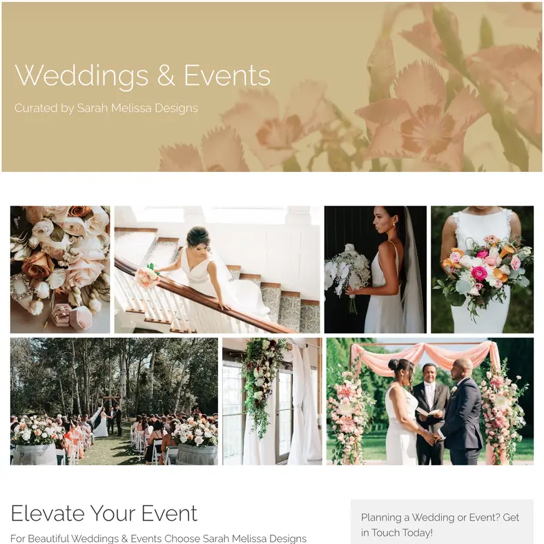 Sarah Melissa Designs event page design